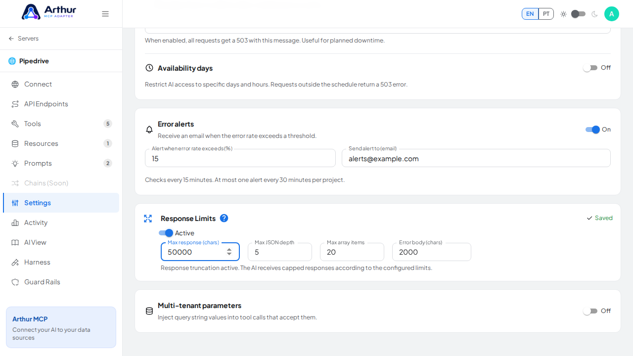Set the maximum number of response characters sent to the AI
