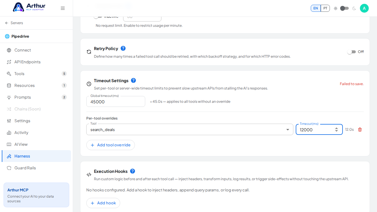 Set a shorter timeout for the selected tool
