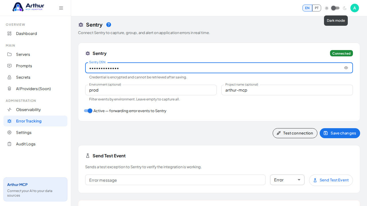 Demonstrate the environment label used to separate Sentry events without saving it