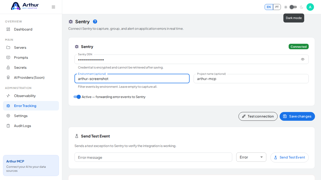Demonstrate the project name sent with error events without saving it