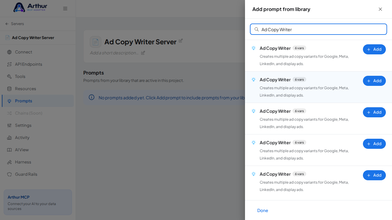 Search the library for the Ad Copy Writer prompt