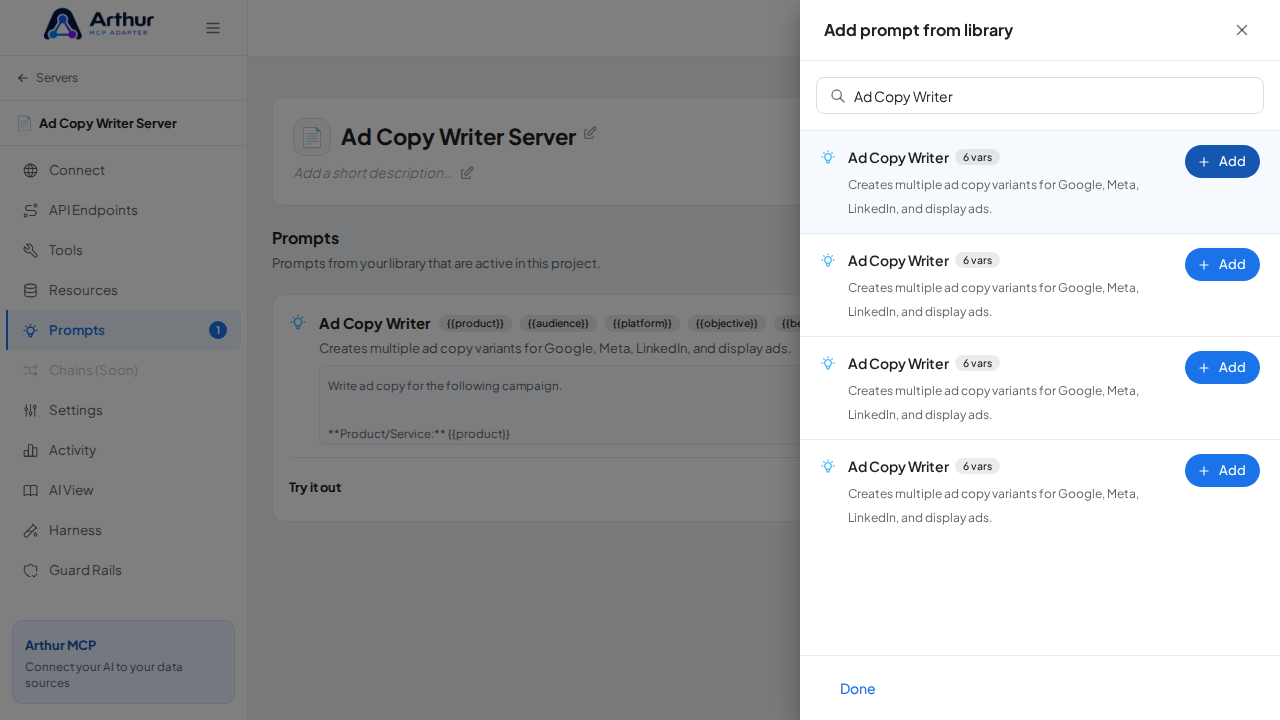 Link the Ad Copy Writer prompt to the server