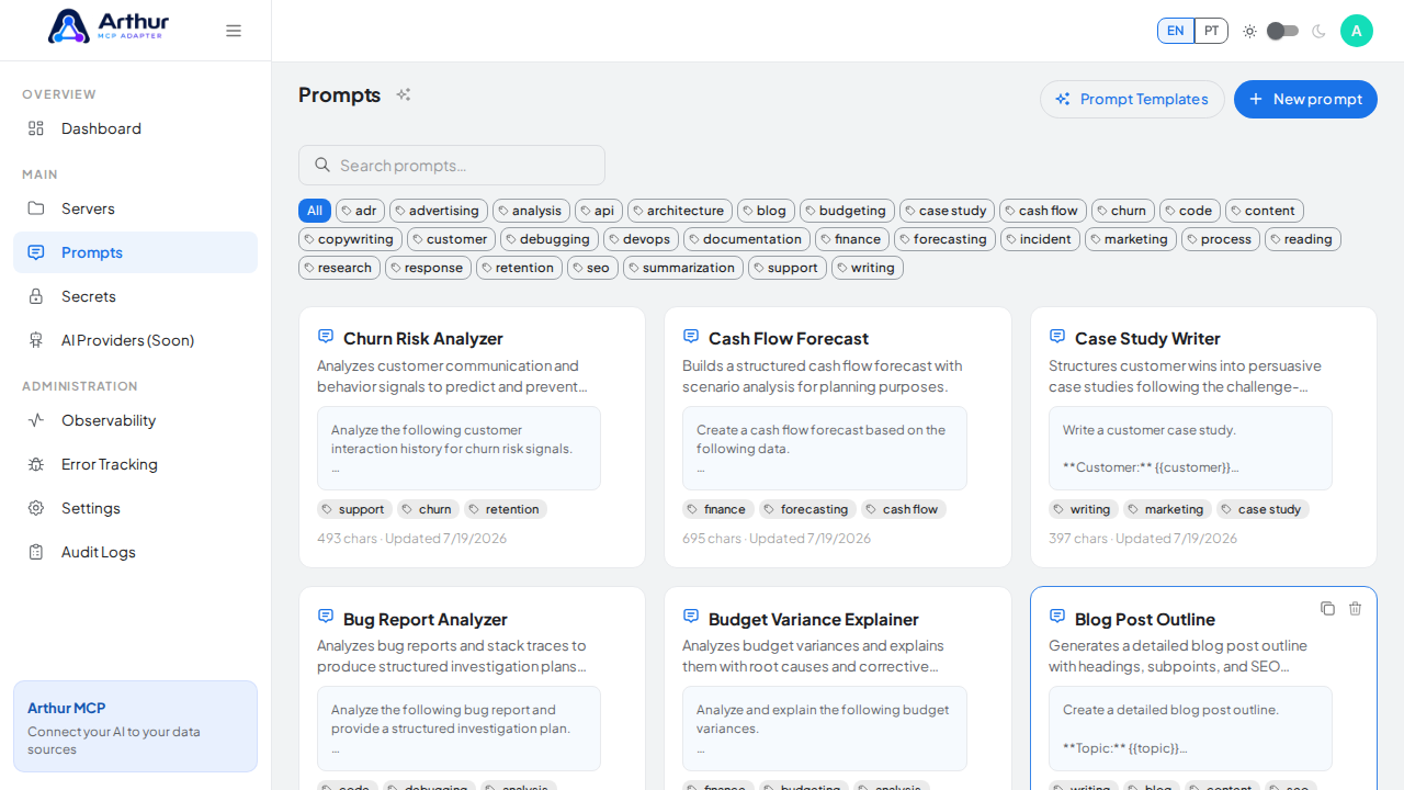 Create the Churn Risk Analyzer prompt in the shared library