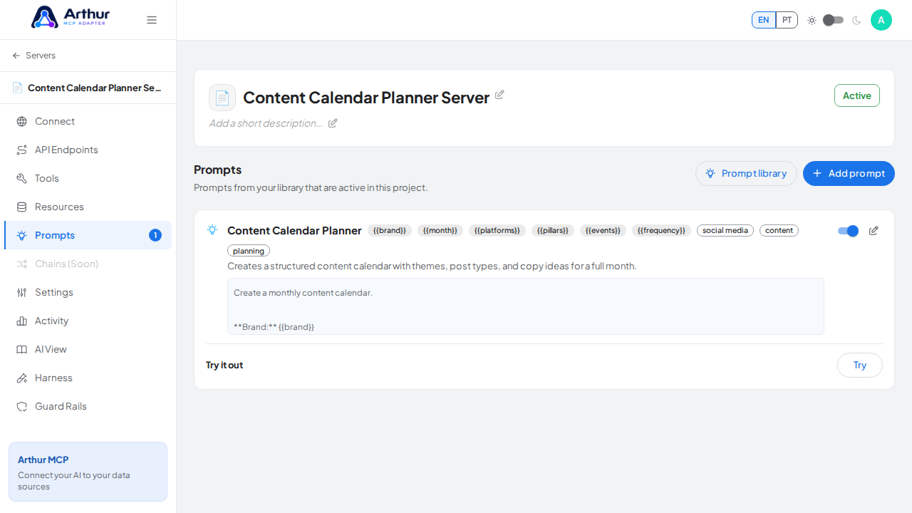 Close the picker and show the linked prompt on the Prompts tab