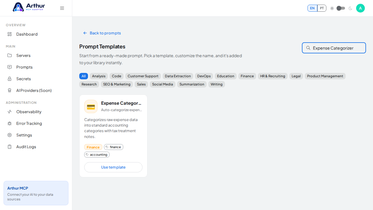 Search the catalog for the Expense Categorizer template