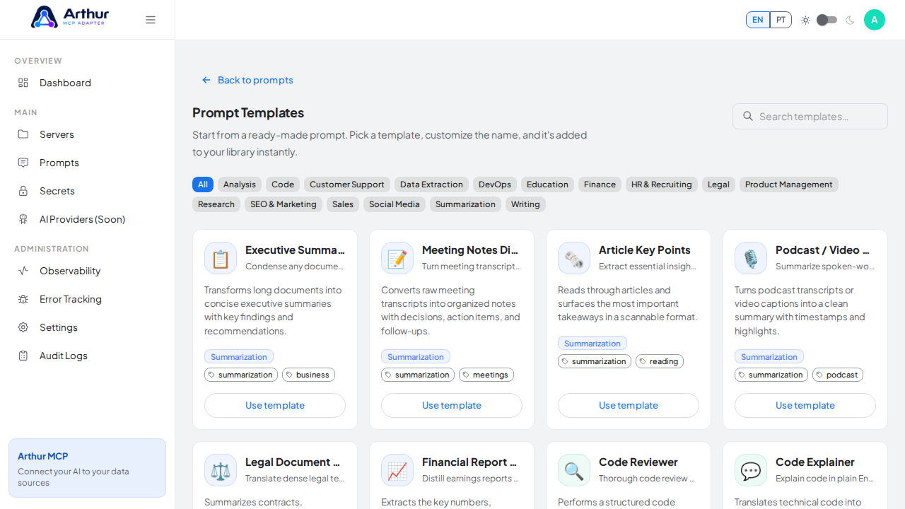 Open the Prompt Templates catalog