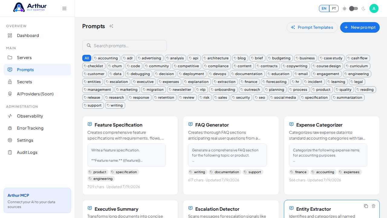 Create the Feature Specification prompt in the shared library