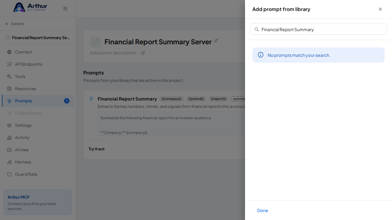 Link the Financial Report Summary prompt to the server