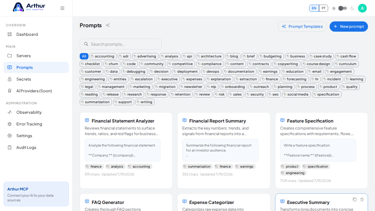 Create the Financial Statement Analyzer prompt in the shared library