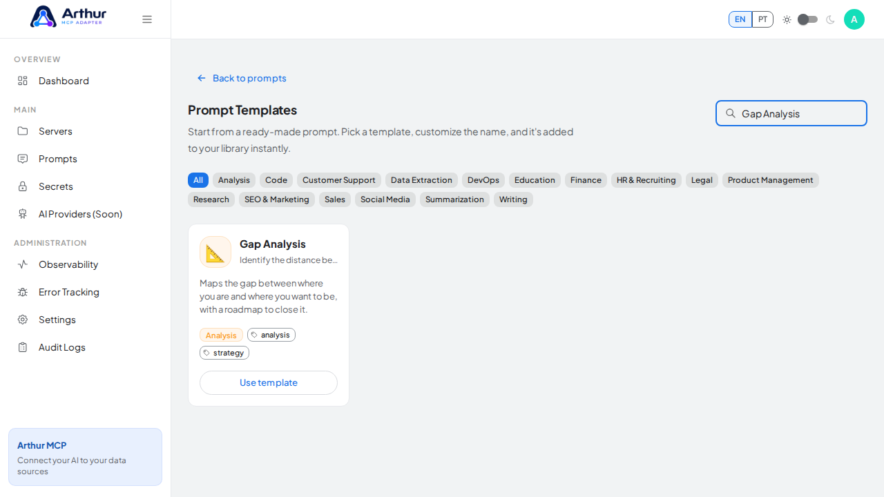 Search the catalog for the Gap Analysis template