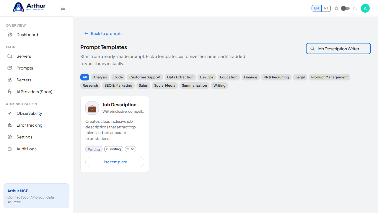 Search the catalog for the Job Description Writer template