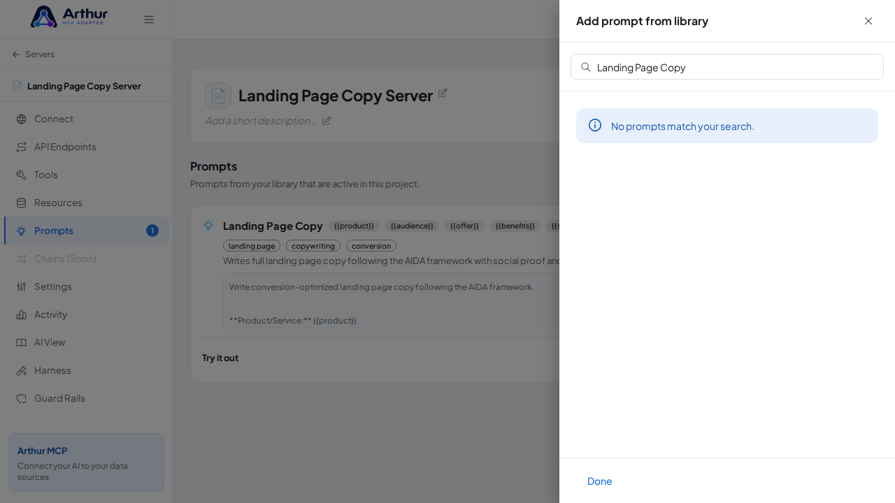 Link the Landing Page Copy prompt to the server