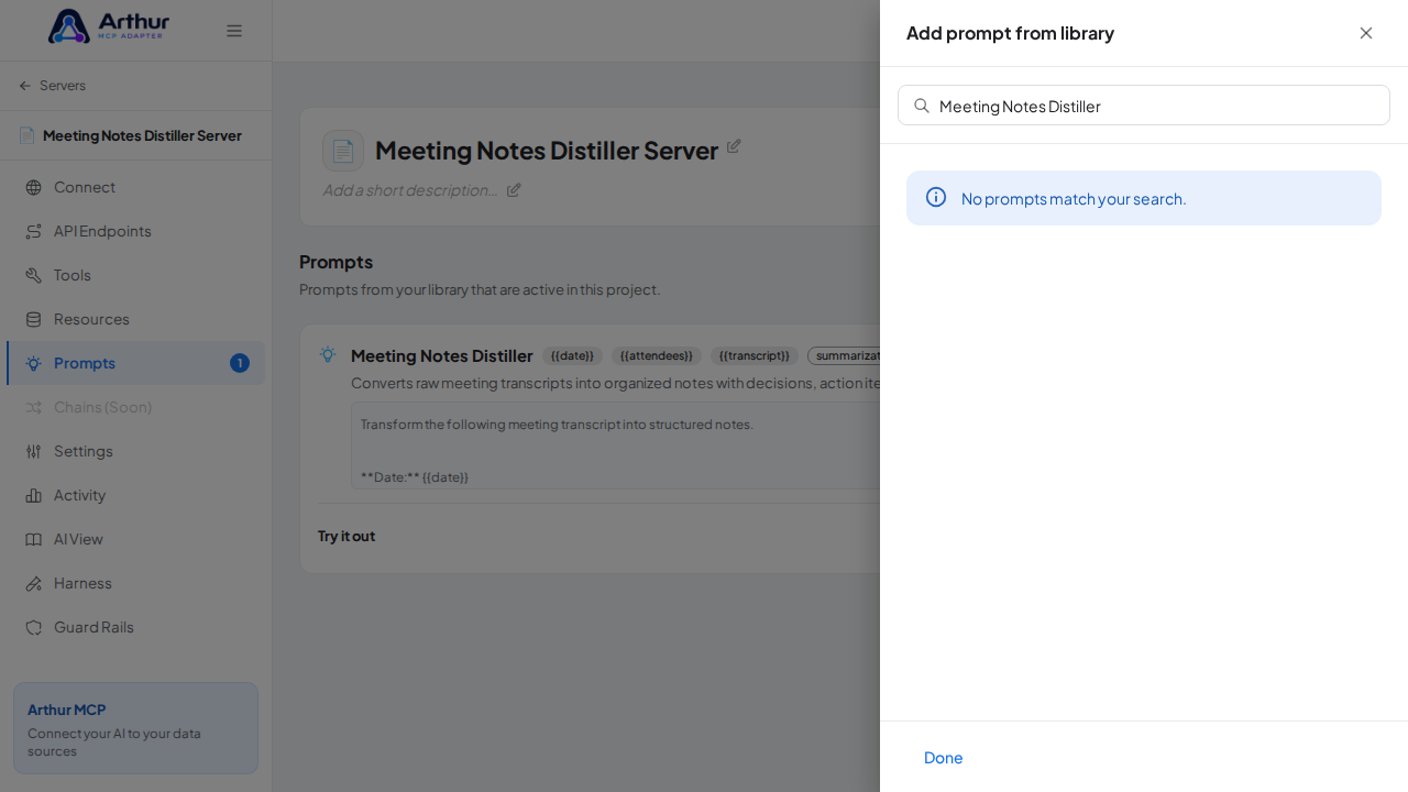 Link the Meeting Notes Distiller prompt to the server
