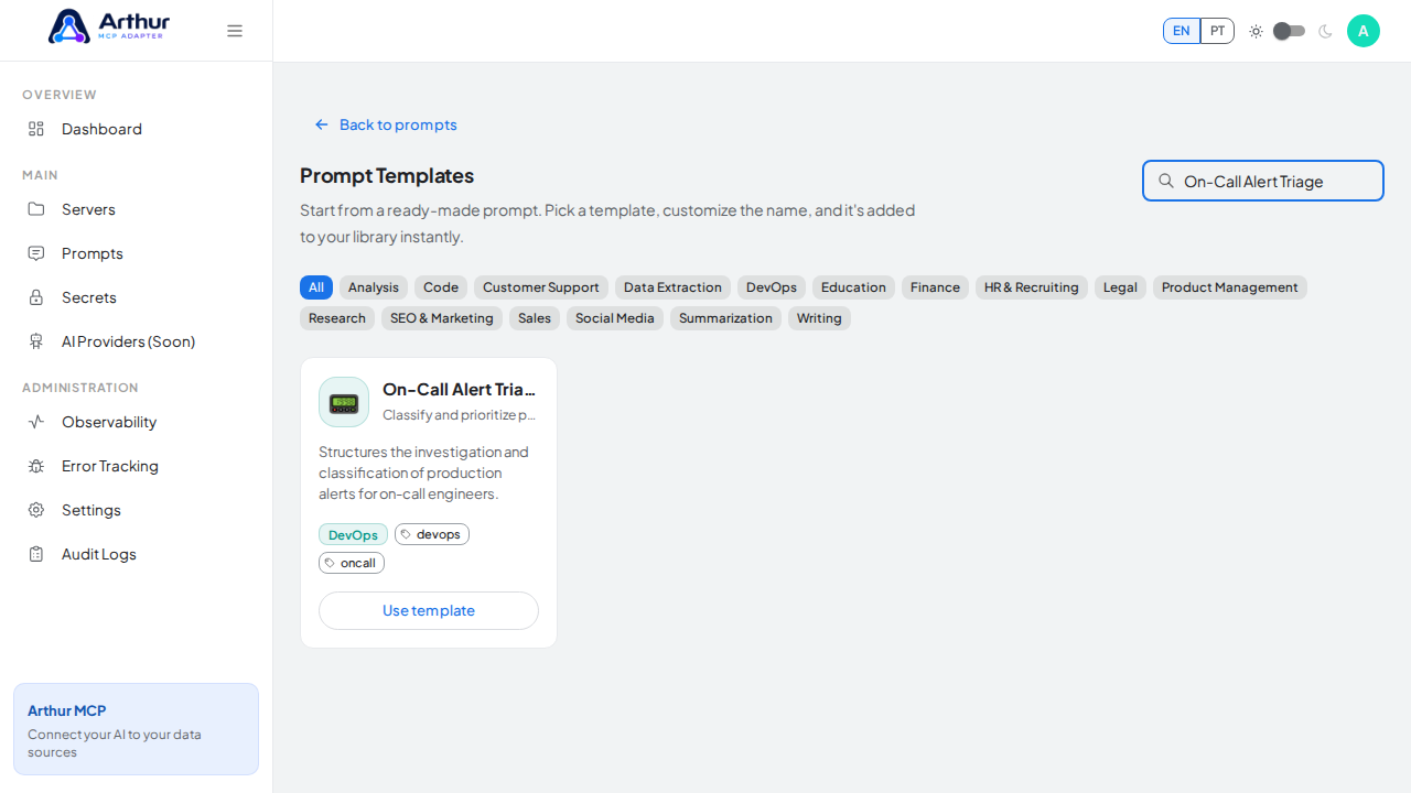 Search the catalog for the On-Call Alert Triage template