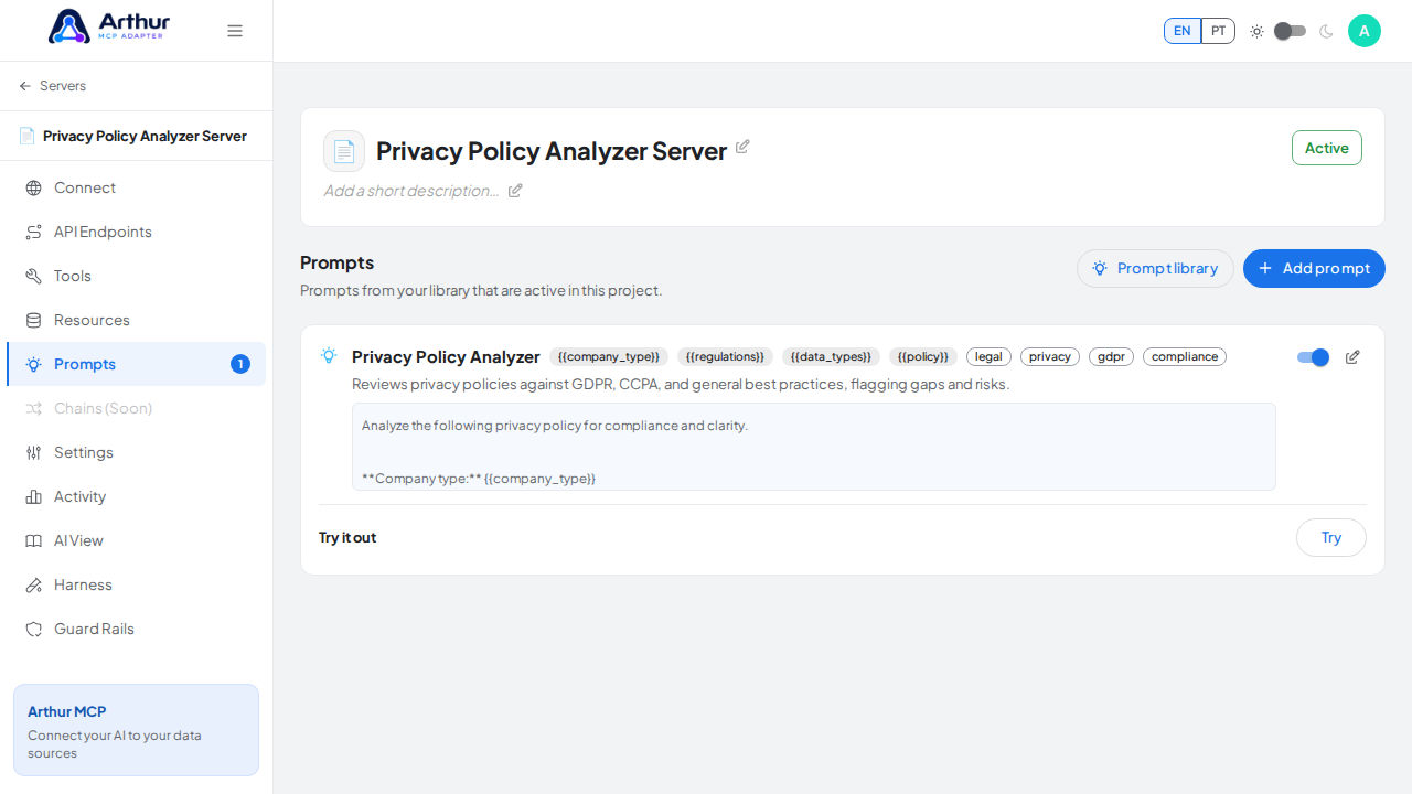 Close the picker and show the linked prompt on the Prompts tab