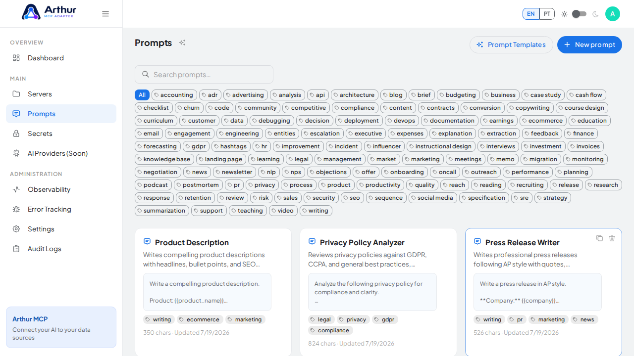 Create the Product Description prompt in the shared library