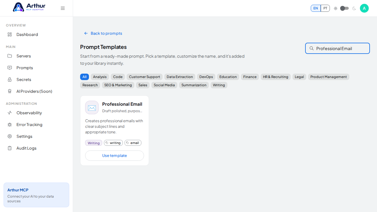 Search the catalog for the Professional Email template