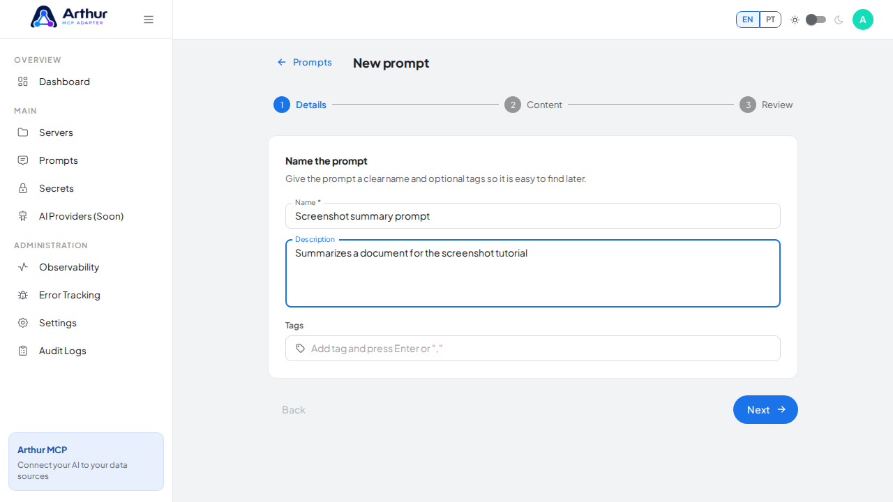 Explain what the prompt does before writing its content