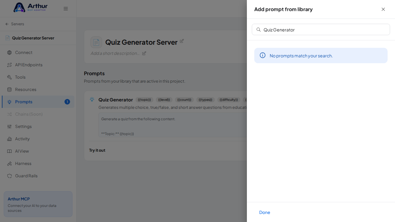 Link the Quiz Generator prompt to the server