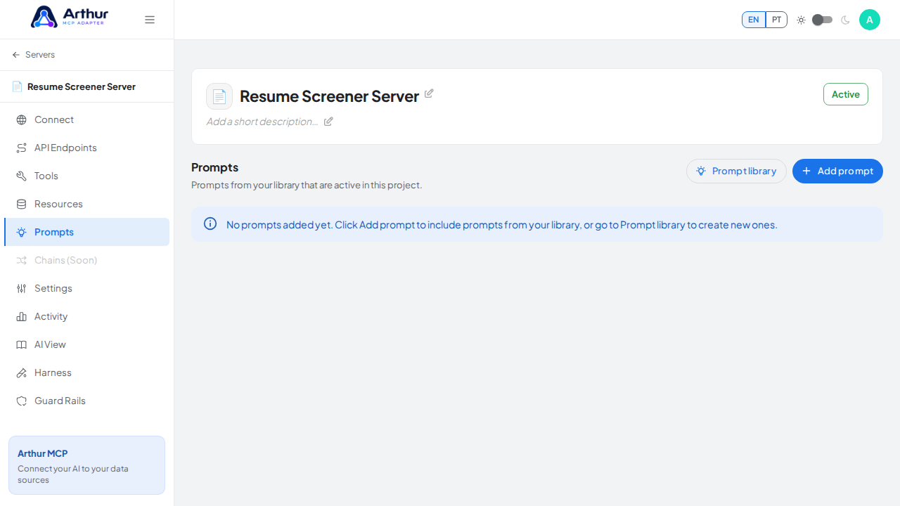 Open the server's Prompts tab