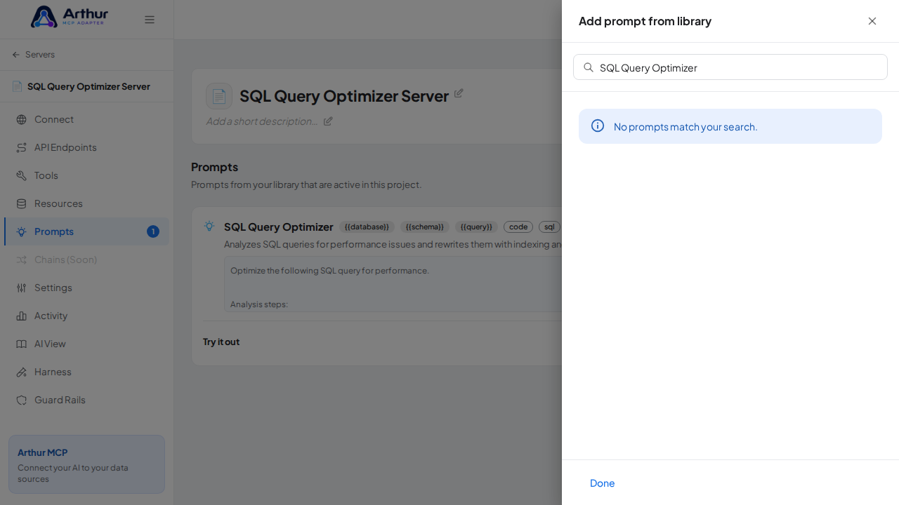 Link the SQL Query Optimizer prompt to the server