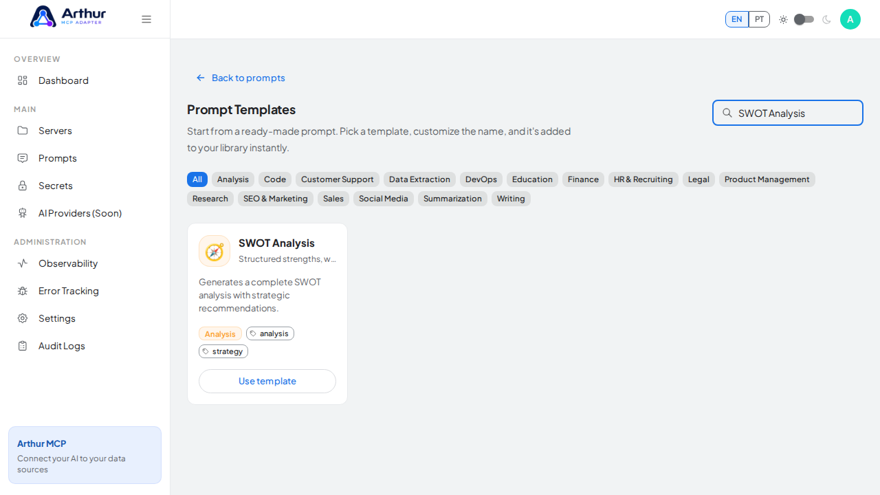 Search the catalog for the SWOT Analysis template