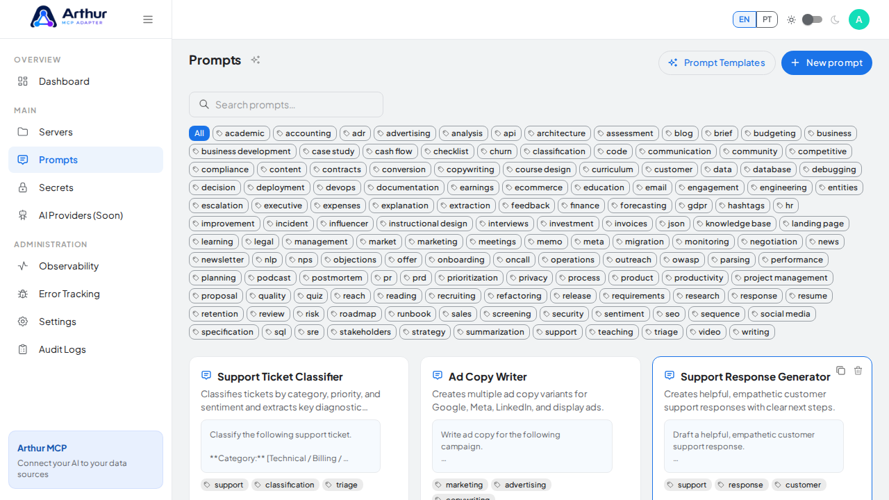 Create the Support Ticket Classifier prompt in the shared library