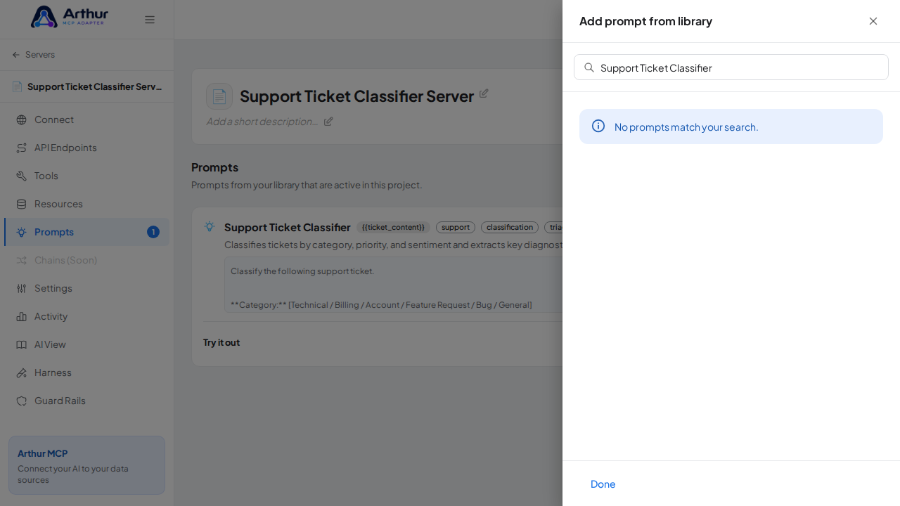 Link the Support Ticket Classifier prompt to the server