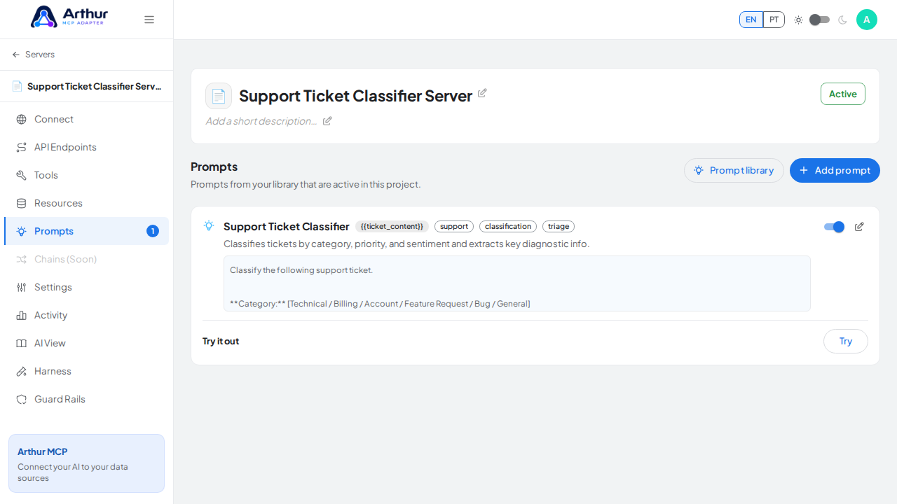 Close the picker and show the linked prompt on the Prompts tab