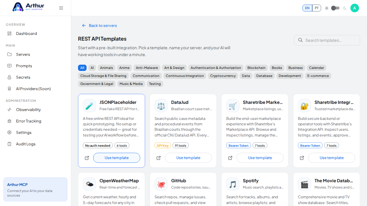 Focus the first available integration template and its action