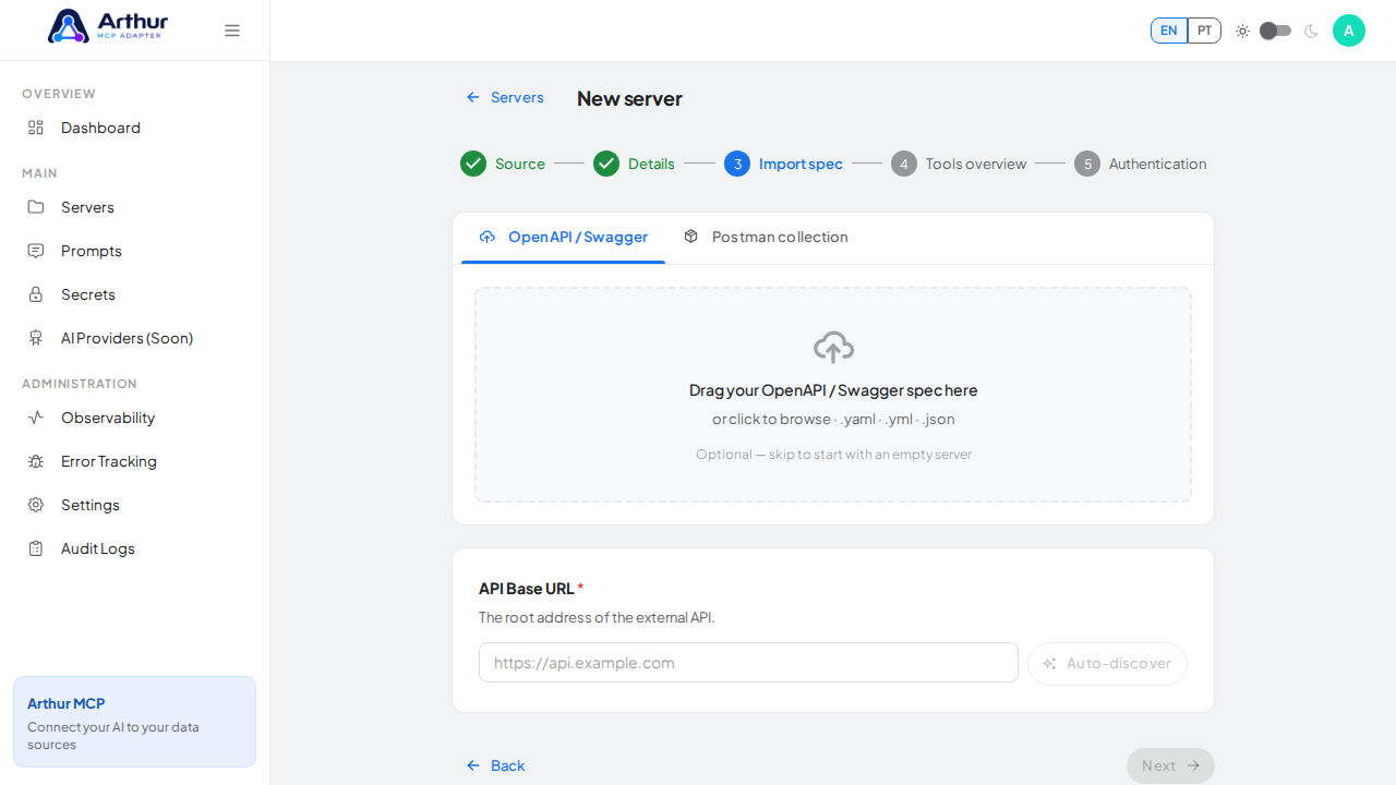 Open the import interface