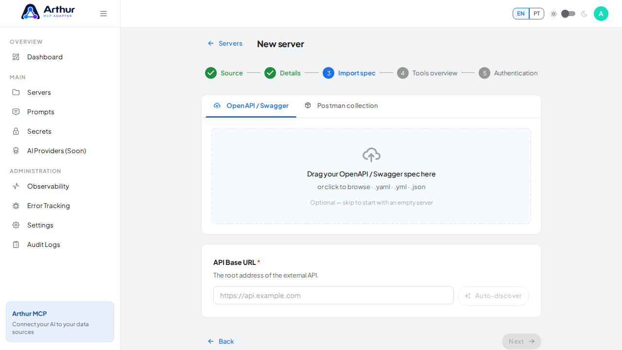 Frame the OpenAPI upload area and accepted file types
