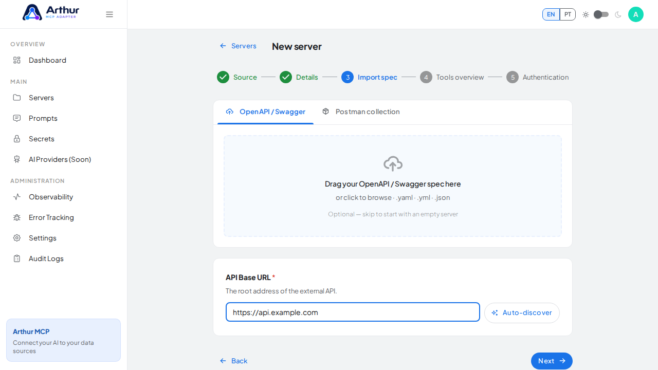 Show the API base URL used when importing or discovering a specification