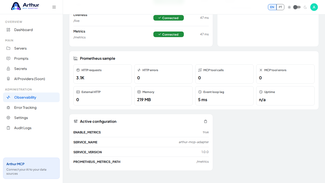 Show the active exporter configuration before the tutorial continues in Grafana's external UI