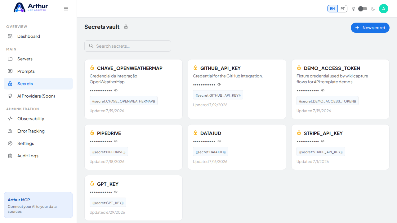 Open the Secrets vault to store the 1inch credential before using the template
