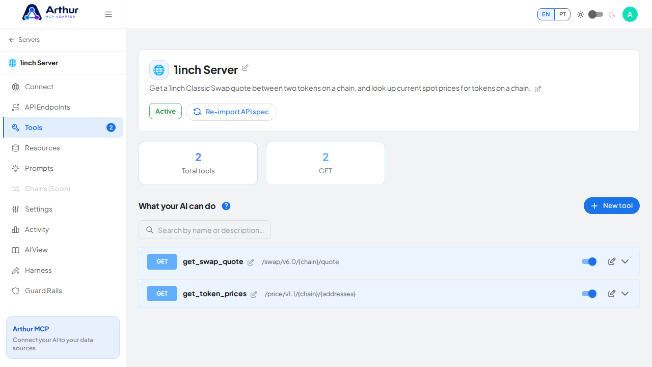 Review the tools generated from the 1inch template