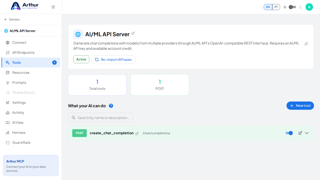 Review the tools generated from the AI/ML API template