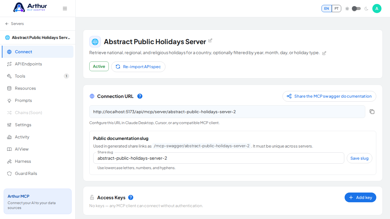 Create the Abstract Public Holidays server with its preconfigured tools