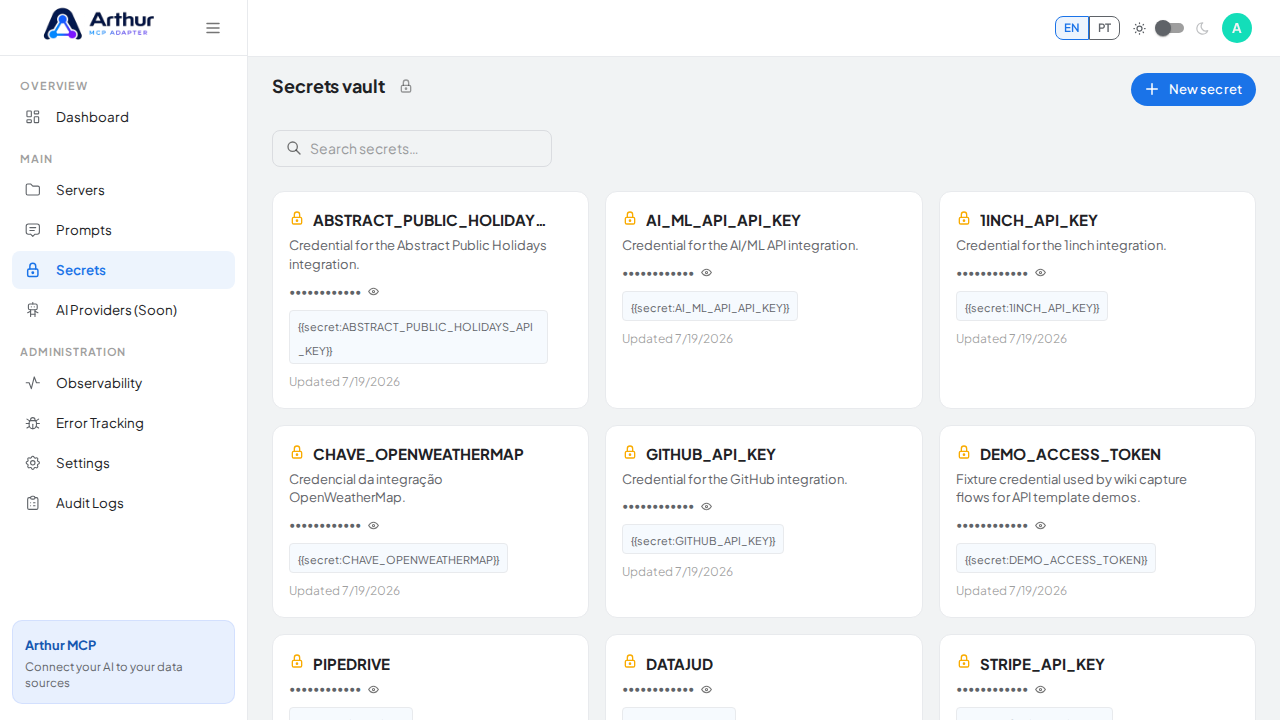Open the Secrets vault to store the AbuseIPDB credential before using the template