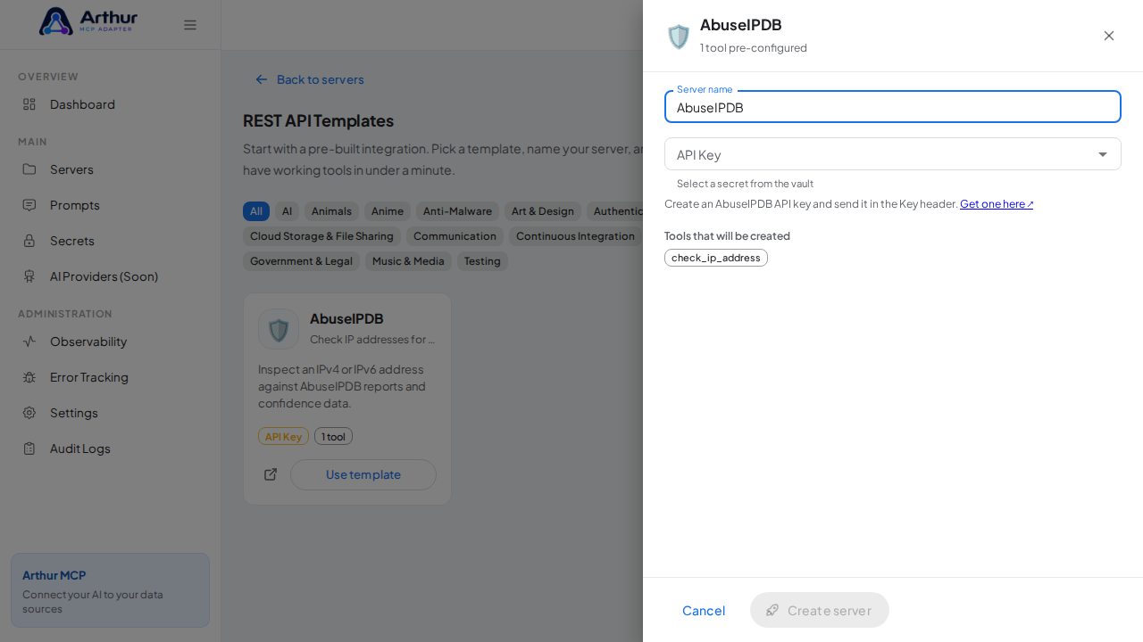 Open the AbuseIPDB template with its preconfigured tools