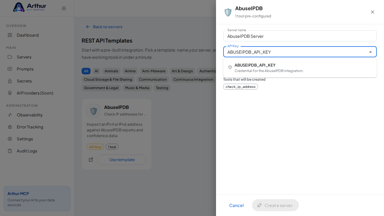 Pick the ABUSEIPDBAPIKEY secret from the vault suggestions