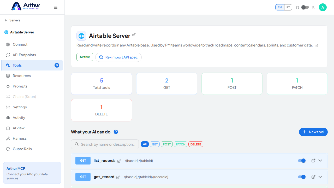 Review the tools generated from the Airtable template