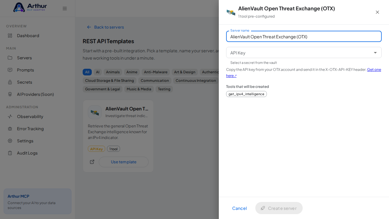 Open the AlienVault Open Threat Exchange (OTX) template with its preconfigured tools