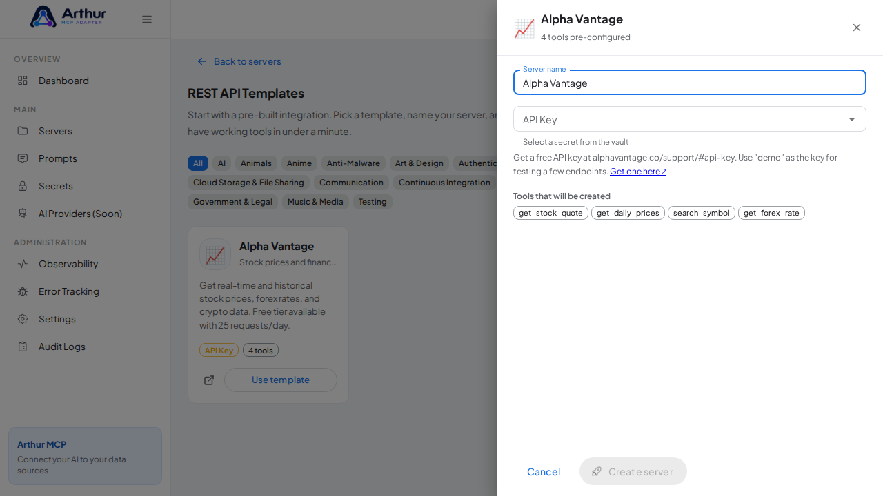 Open the Alpha Vantage template with its preconfigured tools