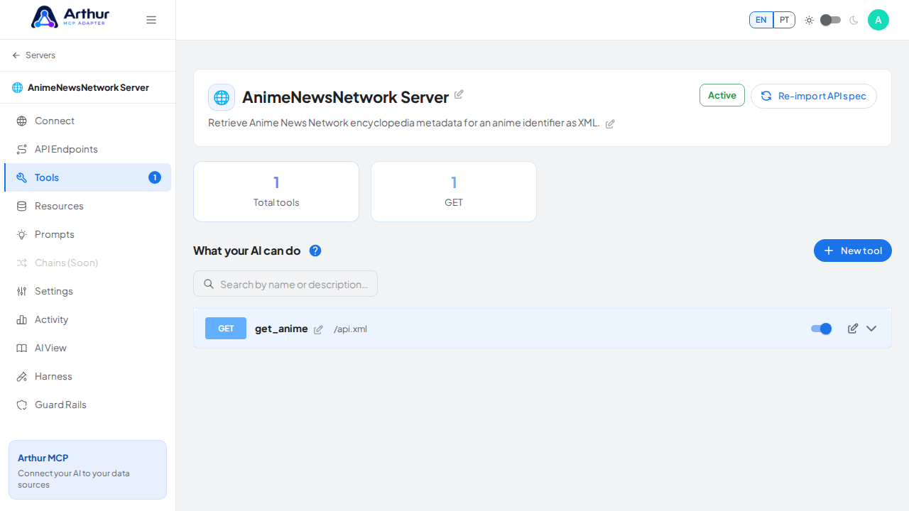 Review the tools generated from the AnimeNewsNetwork template