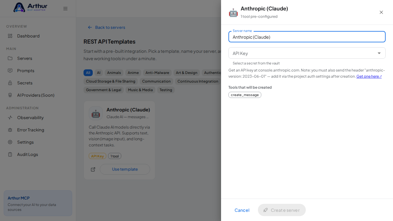 Open the Anthropic (Claude) template with its preconfigured tools