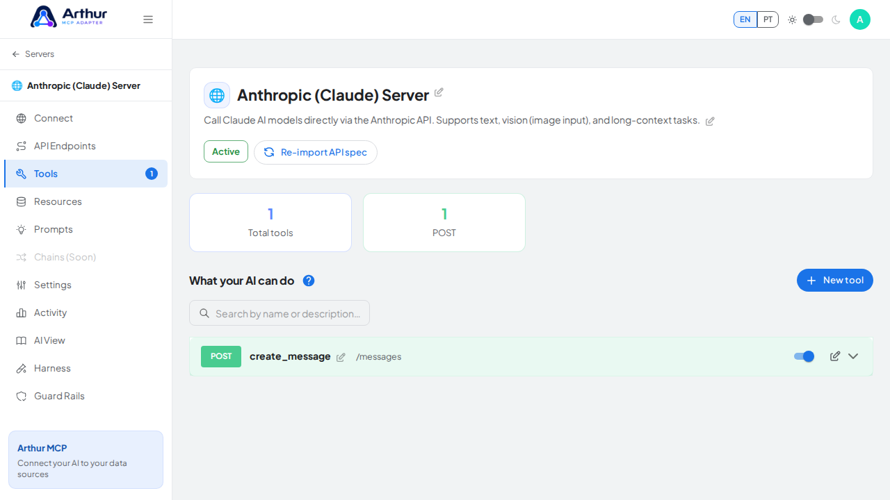 Review the tools generated from the Anthropic (Claude) template
