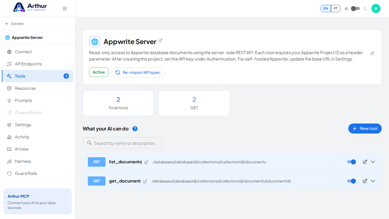 Review the tools generated from the Appwrite template