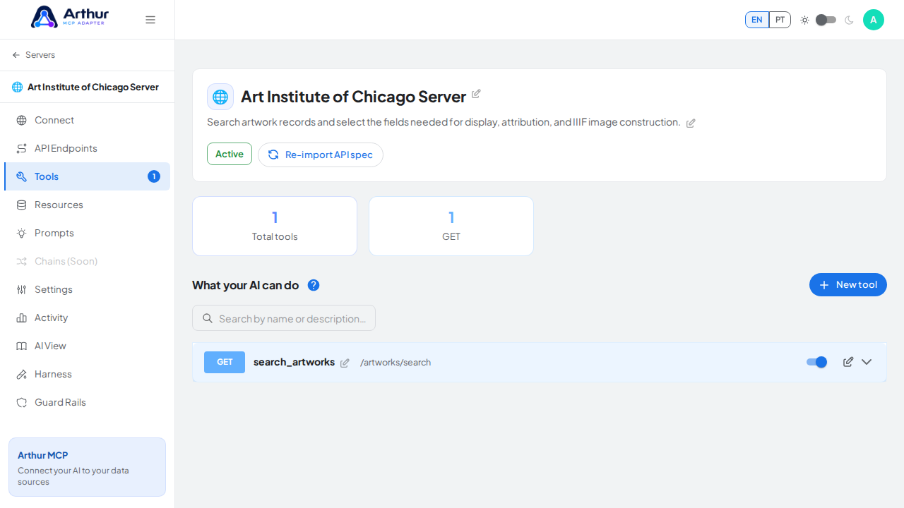 Review the tools generated from the Art Institute of Chicago template