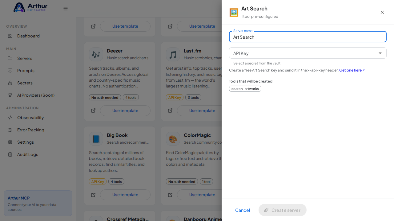 Open the Art Search template with its preconfigured tools